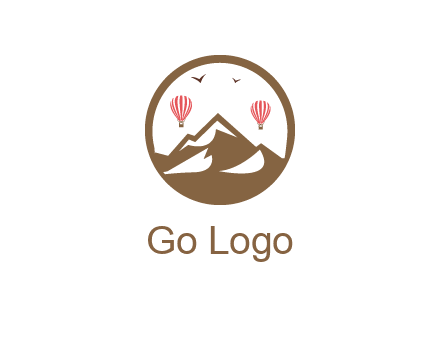 travel logo with hot air balloons over mountains