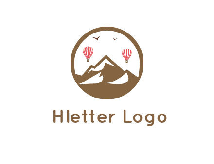 travel logo with hot air balloons over mountains
