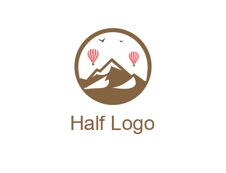 travel logo with hot air balloons over mountains