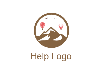 travel logo with hot air balloons over mountains