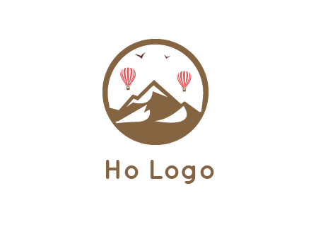 travel logo with hot air balloons over mountains