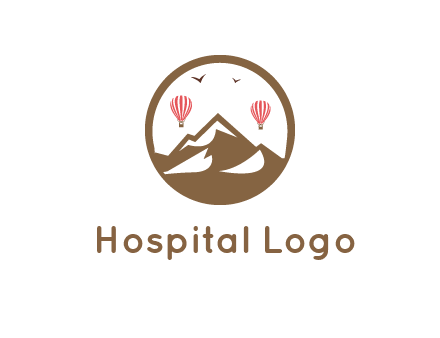 travel logo with hot air balloons over mountains