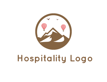 travel logo with hot air balloons over mountains