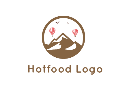 travel logo with hot air balloons over mountains