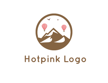 travel logo with hot air balloons over mountains