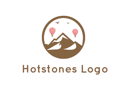 travel logo with hot air balloons over mountains