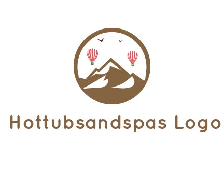 travel logo with hot air balloons over mountains