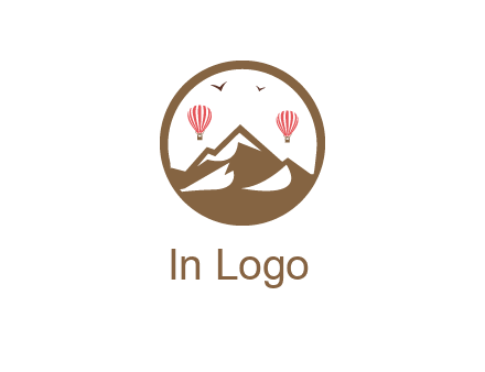 travel logo with hot air balloons over mountains