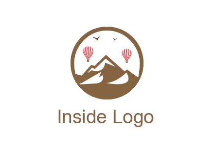 travel logo with hot air balloons over mountains