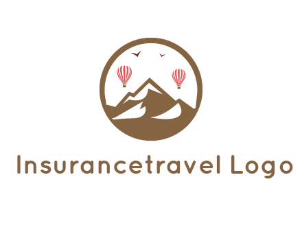 travel logo with hot air balloons over mountains