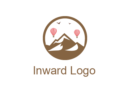 travel logo with hot air balloons over mountains
