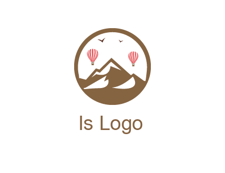 travel logo with hot air balloons over mountains