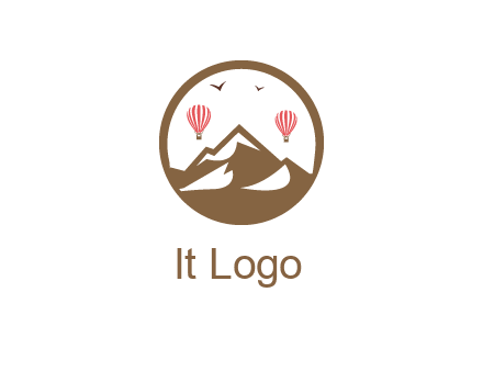 travel logo with hot air balloons over mountains