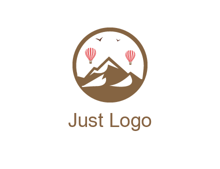 travel logo with hot air balloons over mountains