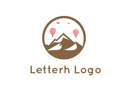 travel logo with hot air balloons over mountains