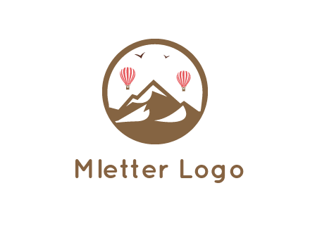 travel logo with hot air balloons over mountains