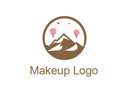 travel logo with hot air balloons over mountains