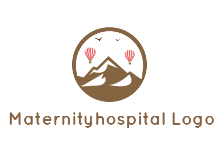 travel logo with hot air balloons over mountains
