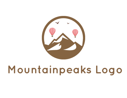 travel logo with hot air balloons over mountains