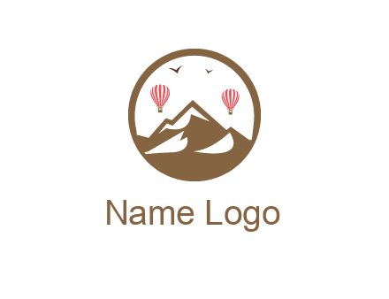 travel logo with hot air balloons over mountains