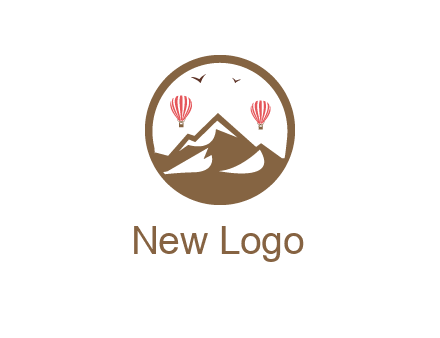 travel logo with hot air balloons over mountains
