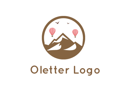 travel logo with hot air balloons over mountains