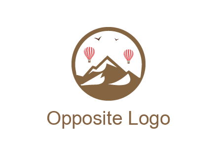 travel logo with hot air balloons over mountains