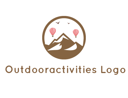 travel logo with hot air balloons over mountains