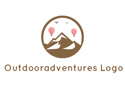 travel logo with hot air balloons over mountains