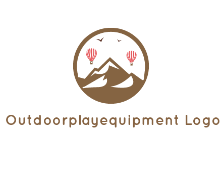 travel logo with hot air balloons over mountains