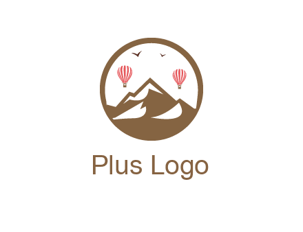 travel logo with hot air balloons over mountains
