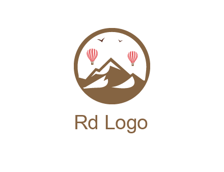 travel logo with hot air balloons over mountains