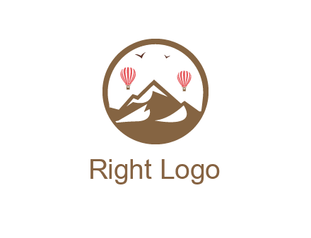 travel logo with hot air balloons over mountains