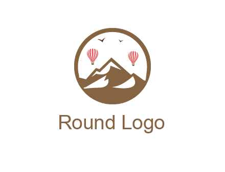 travel logo with hot air balloons over mountains