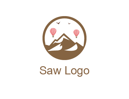 travel logo with hot air balloons over mountains