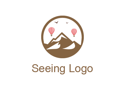travel logo with hot air balloons over mountains