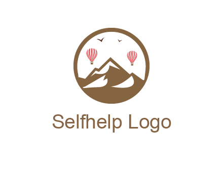 travel logo with hot air balloons over mountains