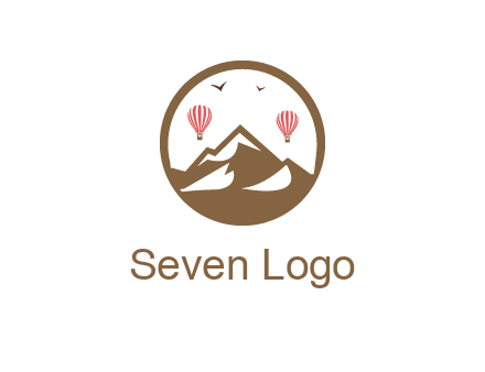 travel logo with hot air balloons over mountains