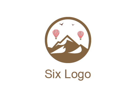 travel logo with hot air balloons over mountains