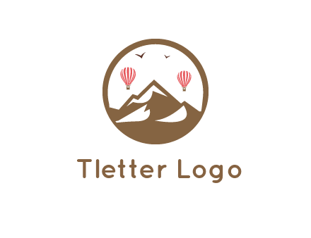 travel logo with hot air balloons over mountains