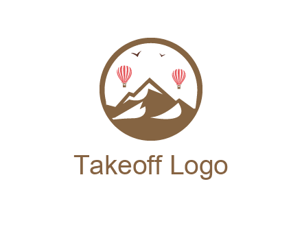 travel logo with hot air balloons over mountains
