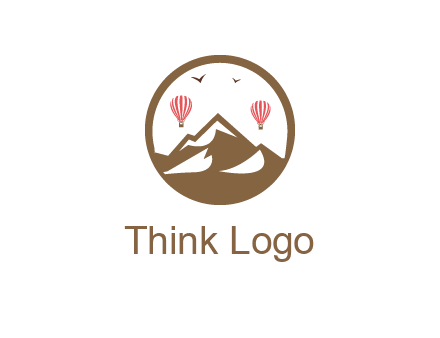 travel logo with hot air balloons over mountains