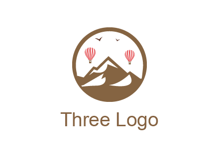 travel logo with hot air balloons over mountains