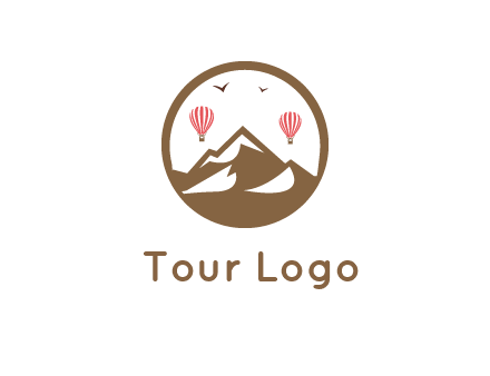 travel logo with hot air balloons over mountains