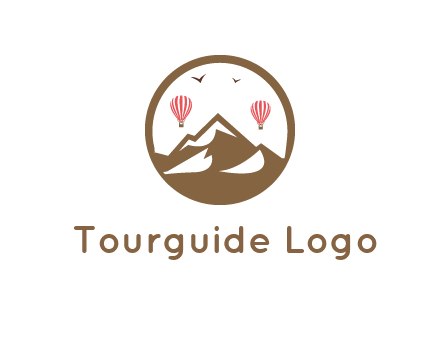 travel logo with hot air balloons over mountains