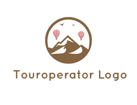 travel logo with hot air balloons over mountains