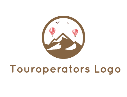 travel logo with hot air balloons over mountains