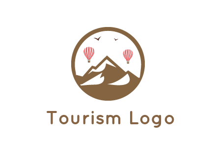 travel logo with hot air balloons over mountains