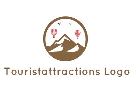 travel logo with hot air balloons over mountains