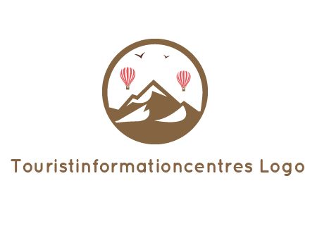 travel logo with hot air balloons over mountains